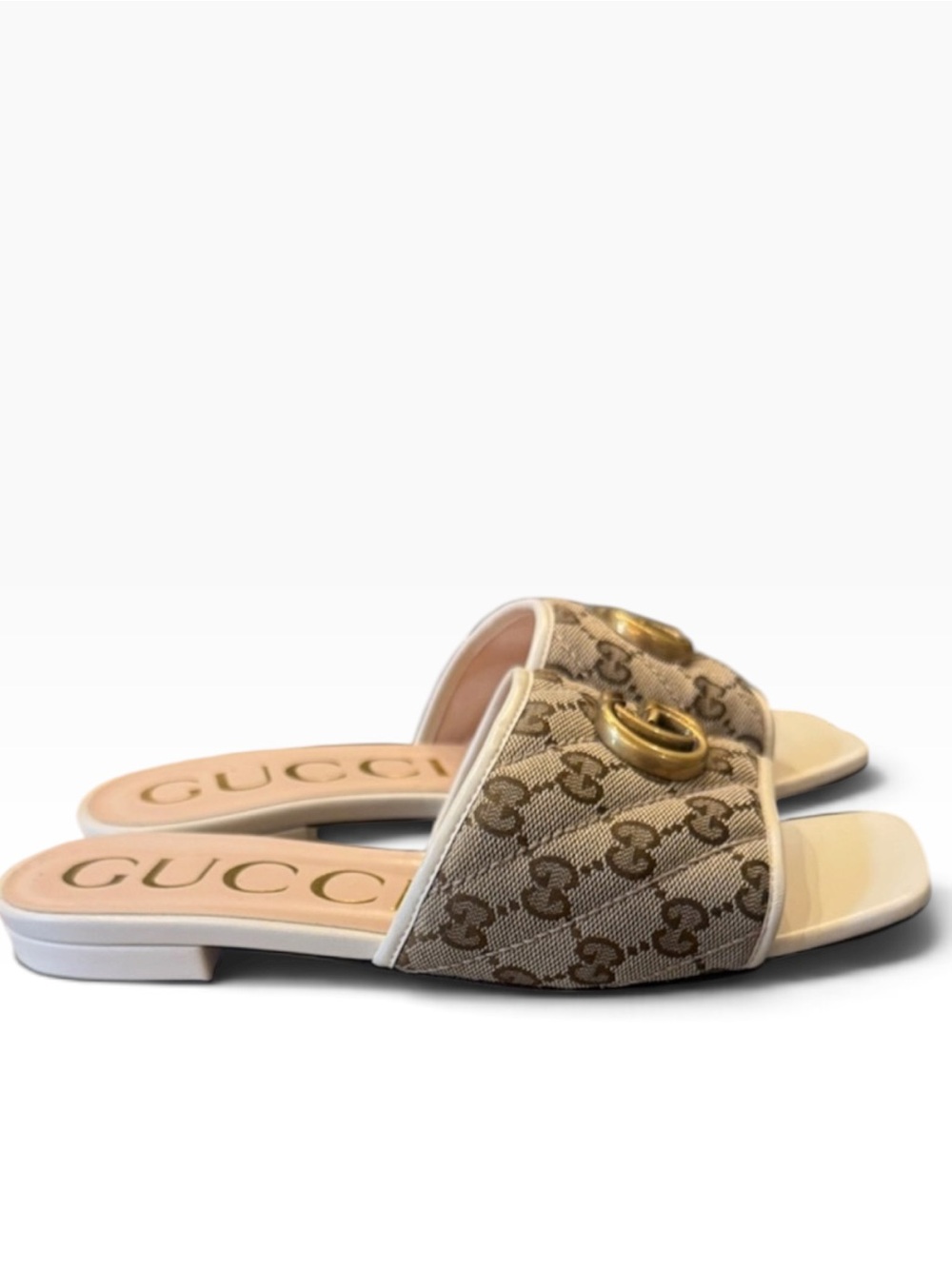 Gucci Brown GG Canvas Slide Mules with Gold Double G - Picture 4 of 6